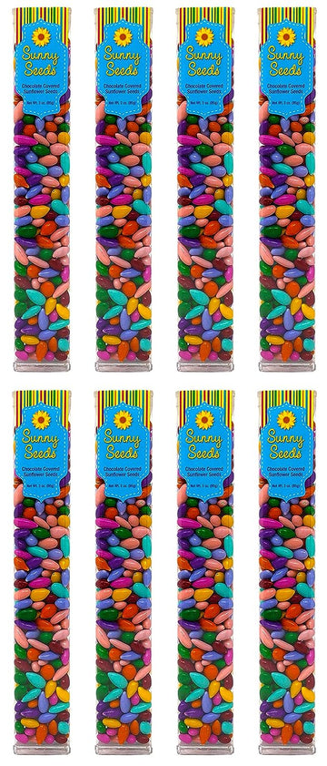 Chocolate Covered Sunflower Seeds Multicolored Candy Coated Treats - Rainbow Party Favors - Sweet And Crunchy Topping - Pack Of 8