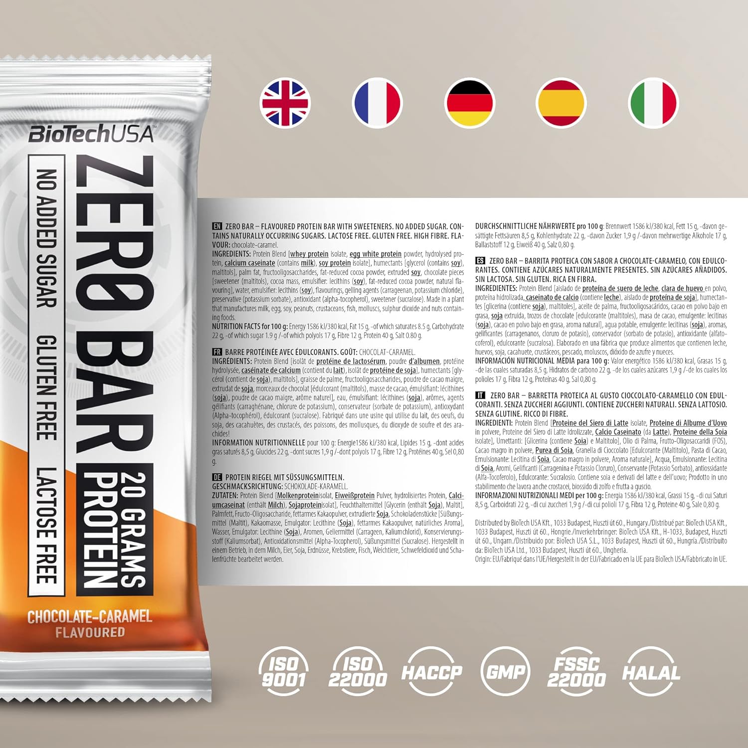 BioTechUSA Zero Bar Protein Snack - Low Sugar & Lactose-Free | Crispy