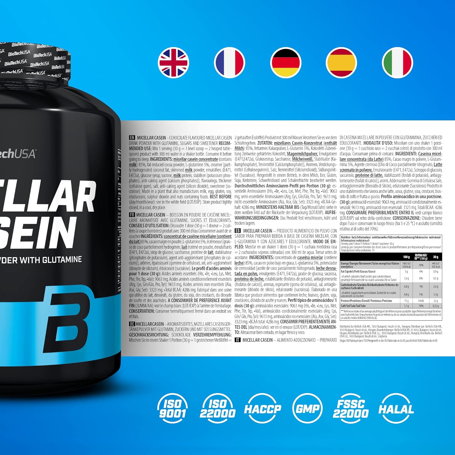 BioTechUSA Micellar Casein Protein Powder – Longer Absorbtion time, Gl