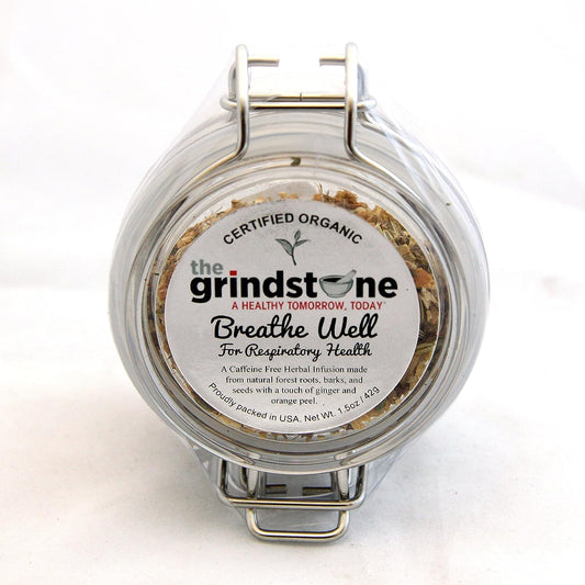 Grindstone, Breathe-Well Tea, 100% Organic Wellness Tea, Caffeine Free, Herbal Remedy For Cough, Cold And Chest Congestion Each, Loose Leaf In Airtight Jars, Pack Of 2