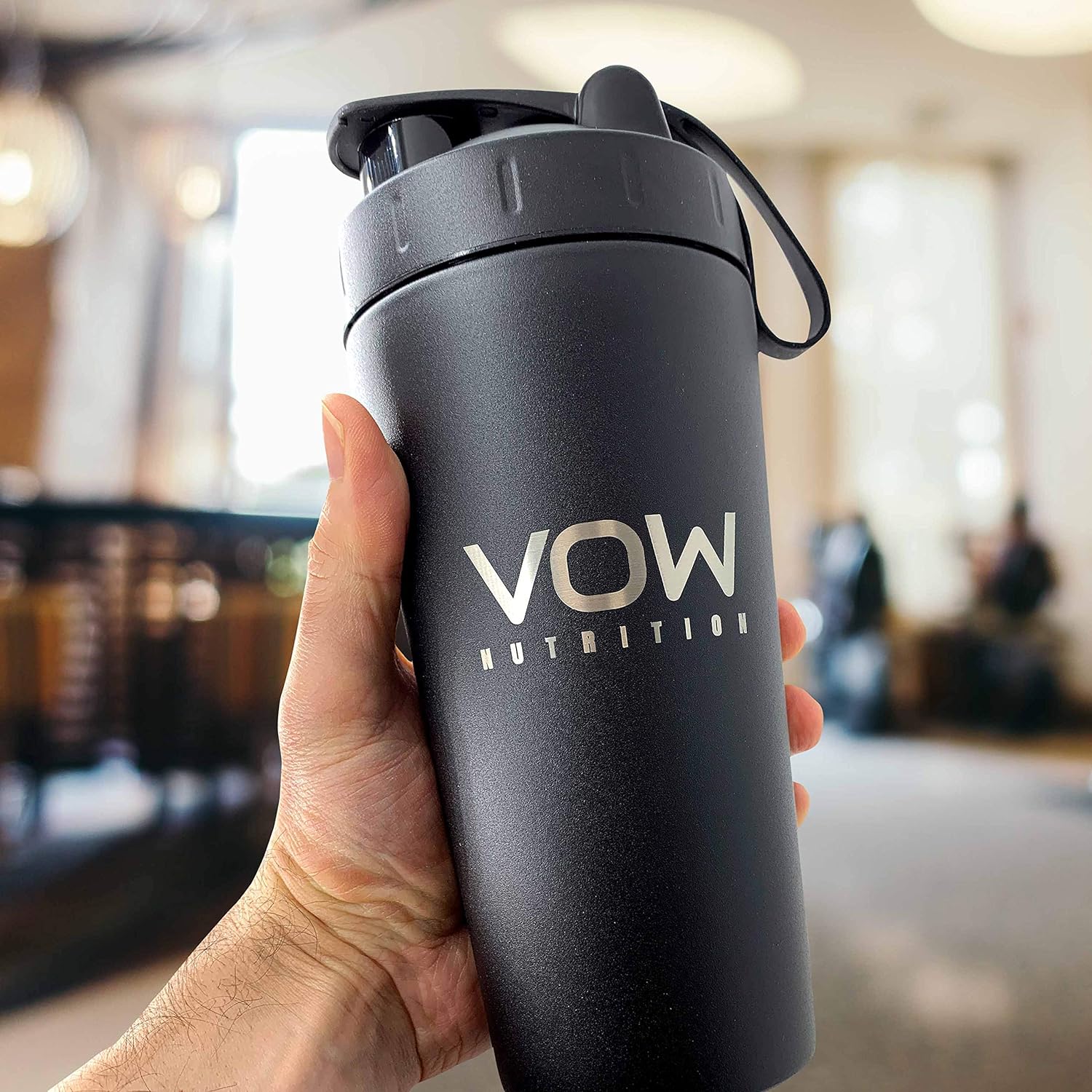 VOW Nutrition Premium Stainless Steel Matt Black Protein Shaker | Dura