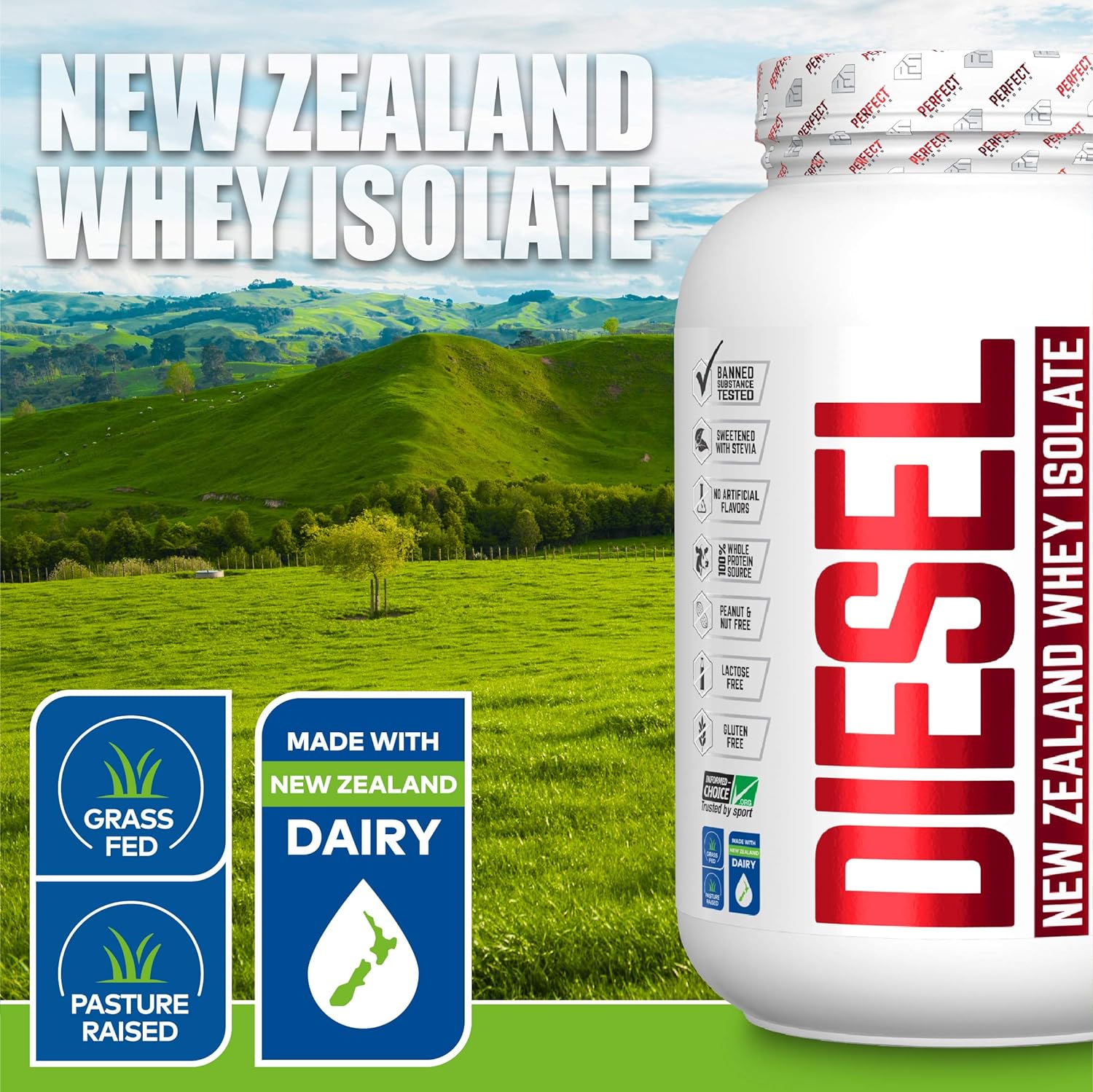 PERFECT Sports, Diesel 100% New Zealand Whey Isolate, Grass-Fed & Past