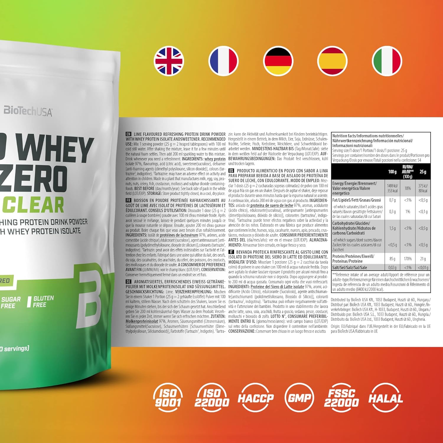 BioTechUSA Iso Whey Zero Clear Drink Powder, Refreshing, Sugar-Free, L