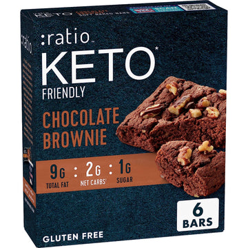 :Ratio Keto Friendly Soft Baked Bars, Chocolate Brownie, Keto Snacks, 6 Ct