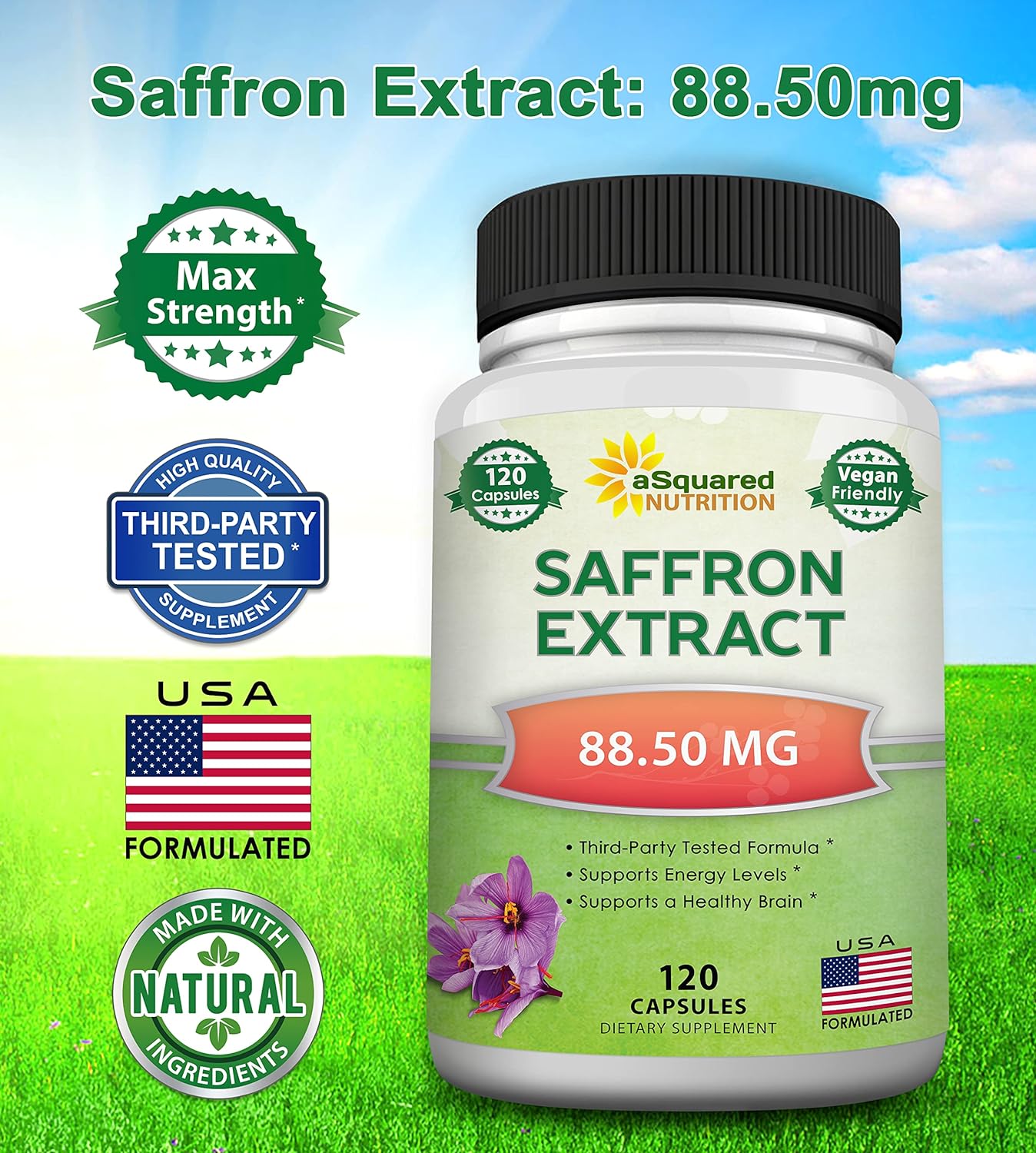 aSquared Nutrition Saffron Supplements - 120 Capsules - Saf