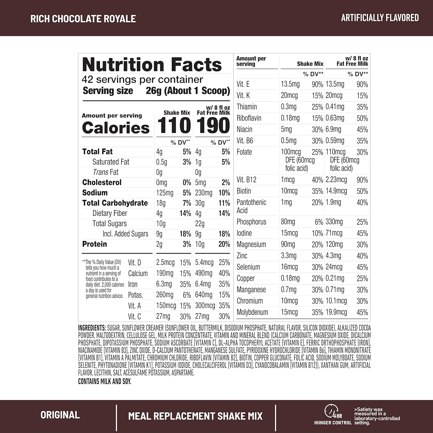 SlimFast Meal Replacement Powder, Original Rich Chocolate Royale, Shak