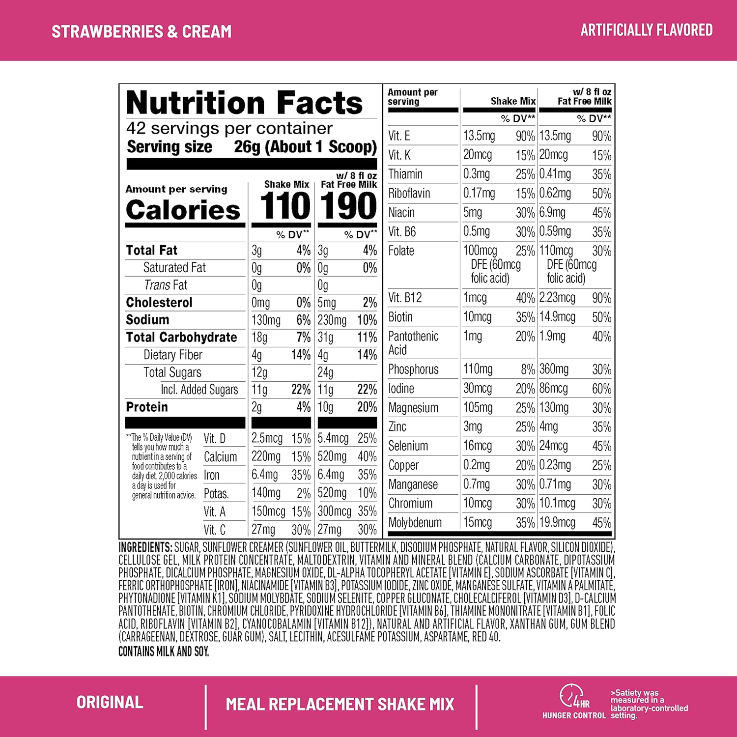 SlimFast Meal Replacement Powder, Original Strawberries & Cream, Shake