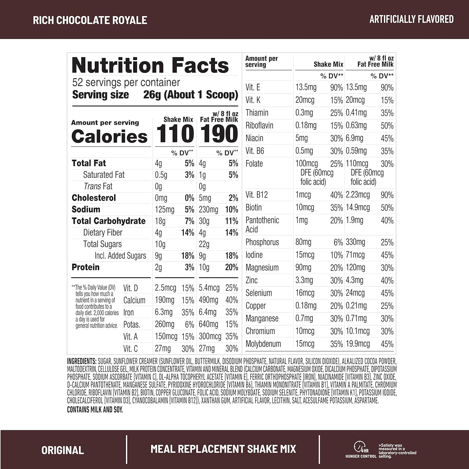 SlimFast Meal Replacement Powder, Original Rich Chocolate Royale, Shak