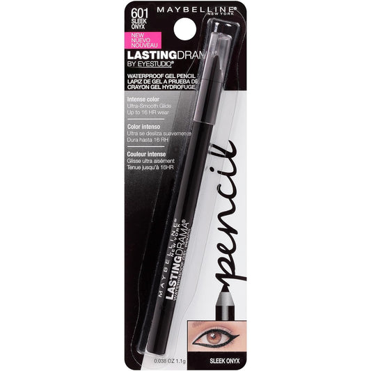 Maybelline New York Eyestudio Lasting Drama Waterproof Matte Gel Pencil Black Eyeliner Makeup, Sleek Onyx, 1 Count