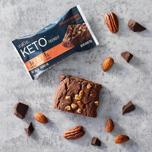 :Ratio Keto Friendly Soft Baked Bars, Chocolate Brownie, Keto Snacks, 6 Ct