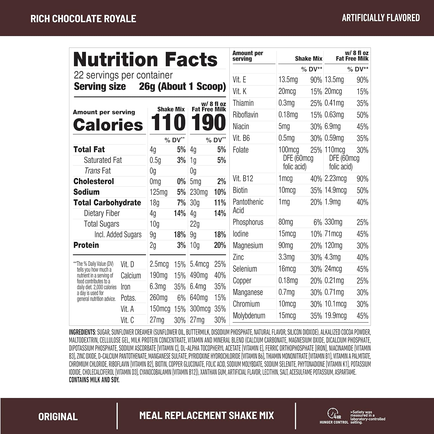 SlimFast Meal Replacement Powder, Original Rich Chocolate Royale, 10g