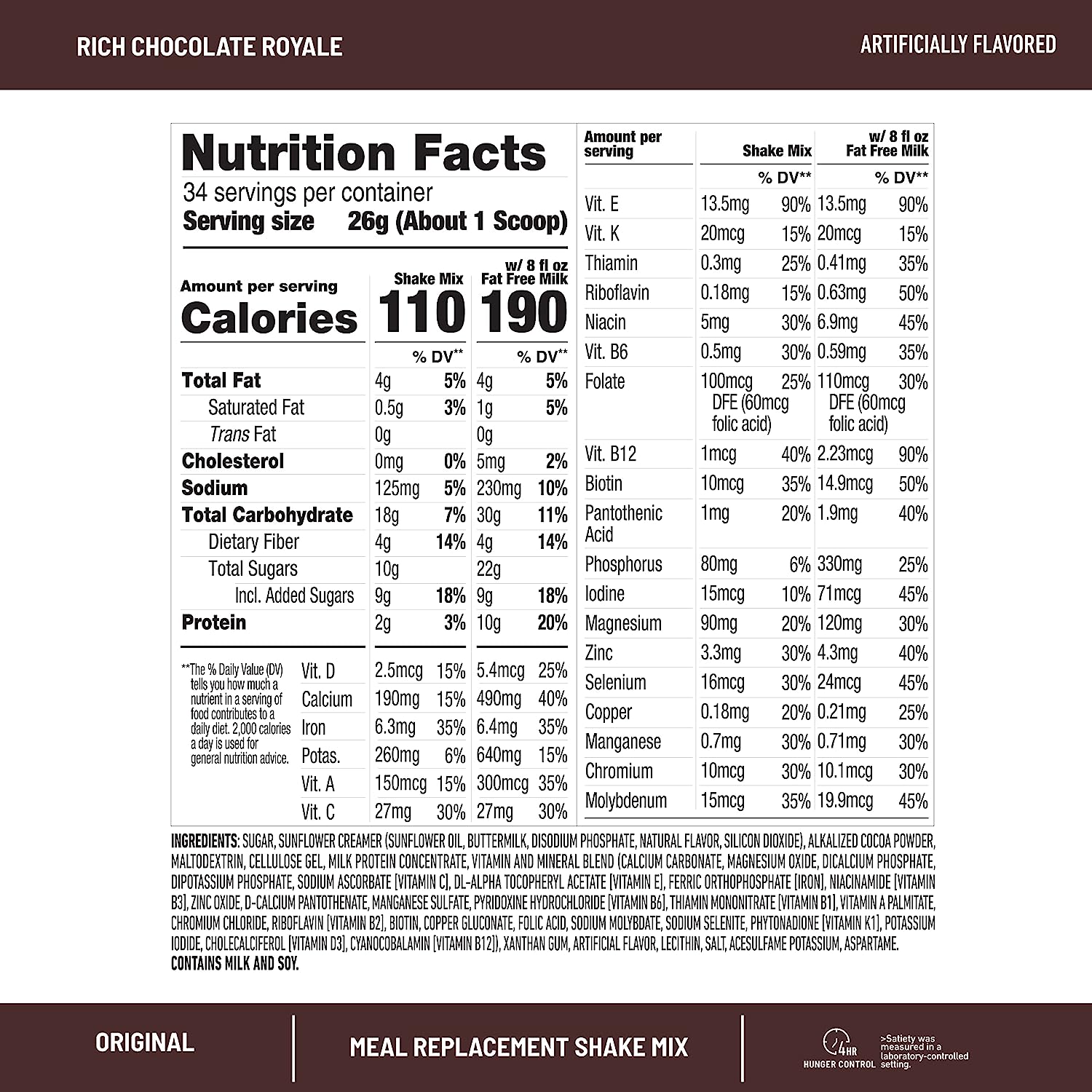 SlimFast Meal Replacement Powder, Original Rich Chocolate Royale, Shak