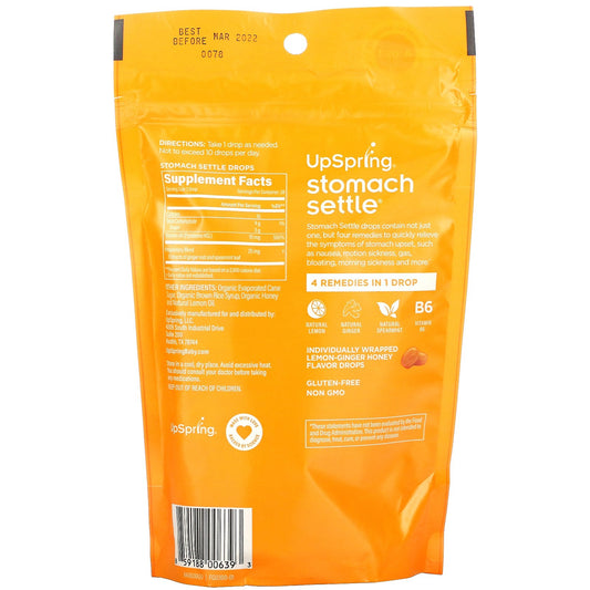 Upspring, Stomach Settle Drops, Lemon-Ginger Honey, 28 Individually Wrapped Drops