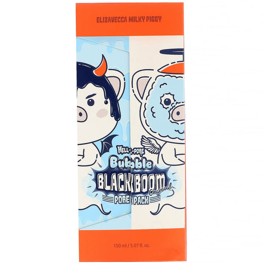 Elizavecca, Milky Piggy, Hell-Pore, Bubble Blackboom Charcoal Pore Pack (150 Ml)