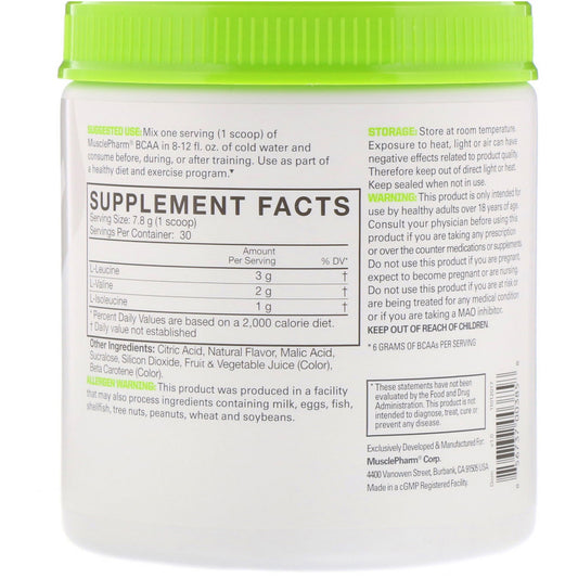 Musclepharm, Essentials, Bcaa, Lemon Lime, 0.52 Lbs (234 G)