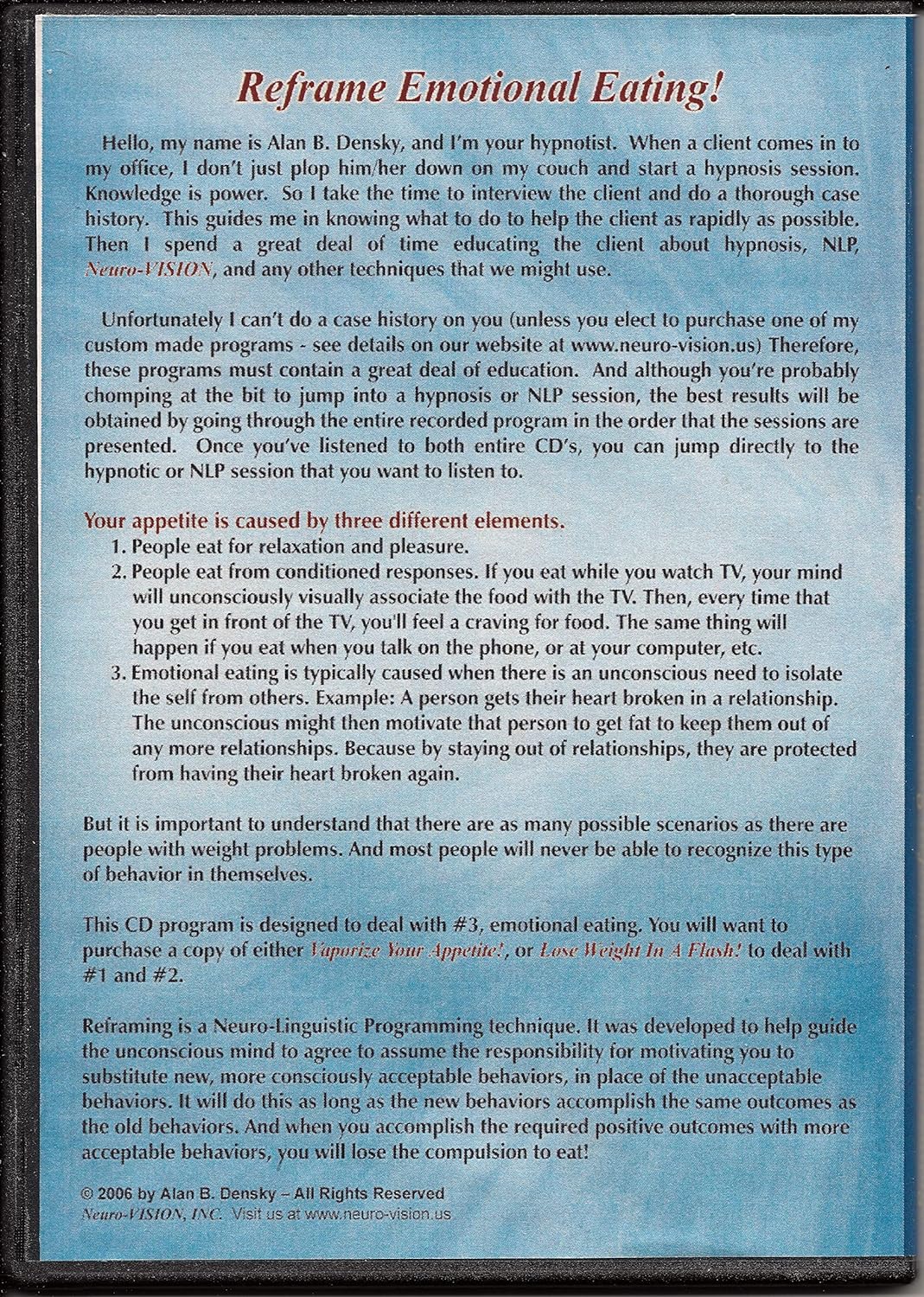 Binge Eating Hypnosis & NLP (3 Sessions on 1 Reframing NLP