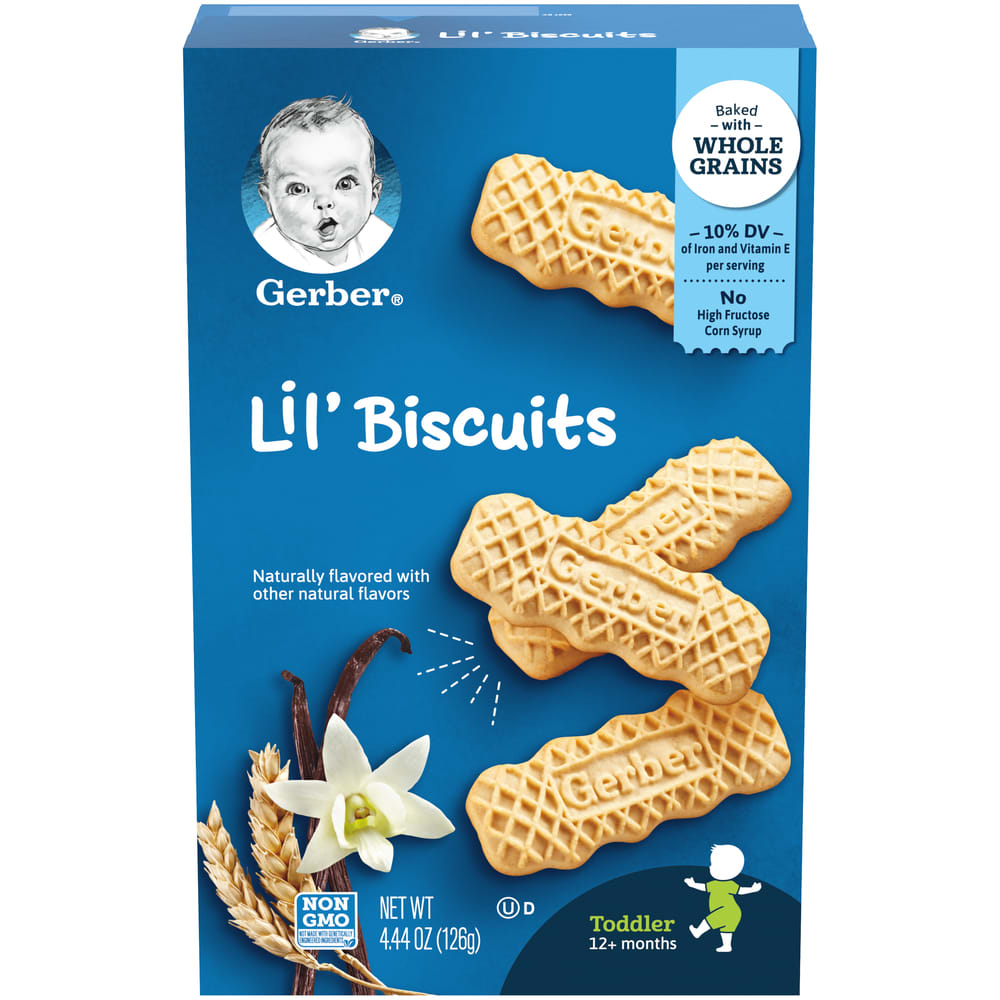 Gerber Lil' Biscuits Vanilla Wheat Toddler Snacks, Box (Pack of 8)