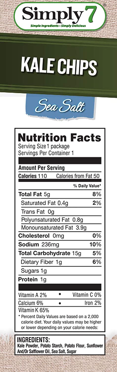 Simply 7 Kale Chips, Sea Salt,  (Pack Of 24)