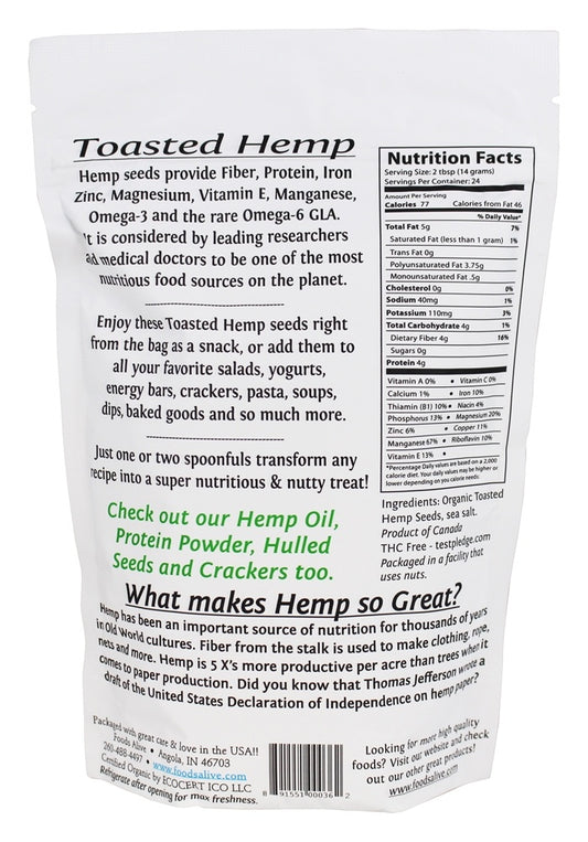 Foods Alive Toasted Hemp Seed With Sea Salt  - Vegan