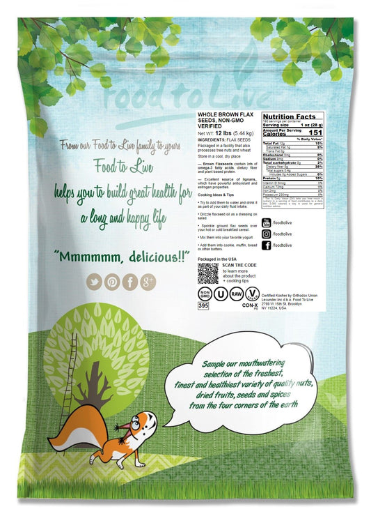 Flax Seeds Non-Gmo Verified, Raw Whole Flaxseed, Kosher, Vegan, Bulk, High Fiber Food, Omega 3