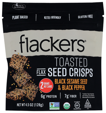Doctor In The Kitchen Flackers Organic Toasted Flax Seed Crisps Black Sesame See & Black Pepper ,(Pack Of 6)