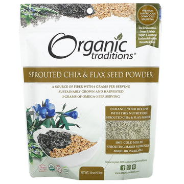Organic Traditions Sprouted Chia & Flax Seed Powder, (454 G)