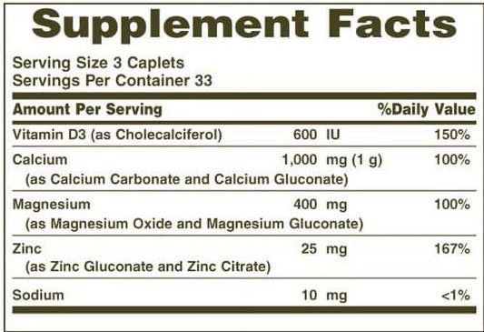 Nature's Bounty Calcium Magnesium Zinc with Vitamin D3, 100 ea