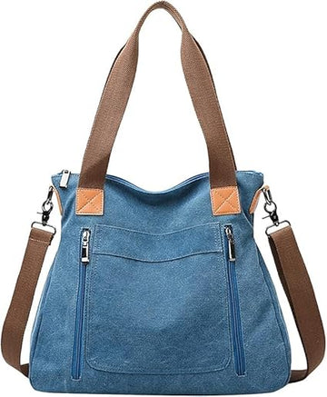 Canvas Tote Bag for Women – Large Capacity Shoulder Handbag with Detachable Strap, Hobo-Style Travel & Shopping Purse (Blue)