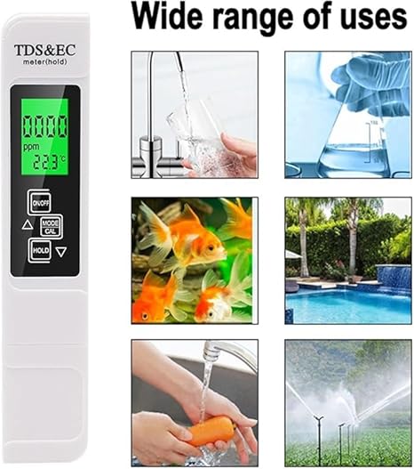 3-in-1 Digital Water Quality Tester – TDS, EC & Temperature Meter with LED Display (WHITE)