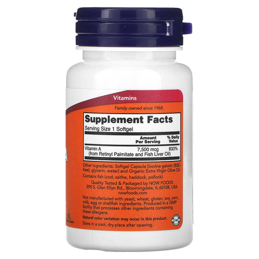 NOW Foods, Vitamin A, 7,500 mcg (25,000 IU)