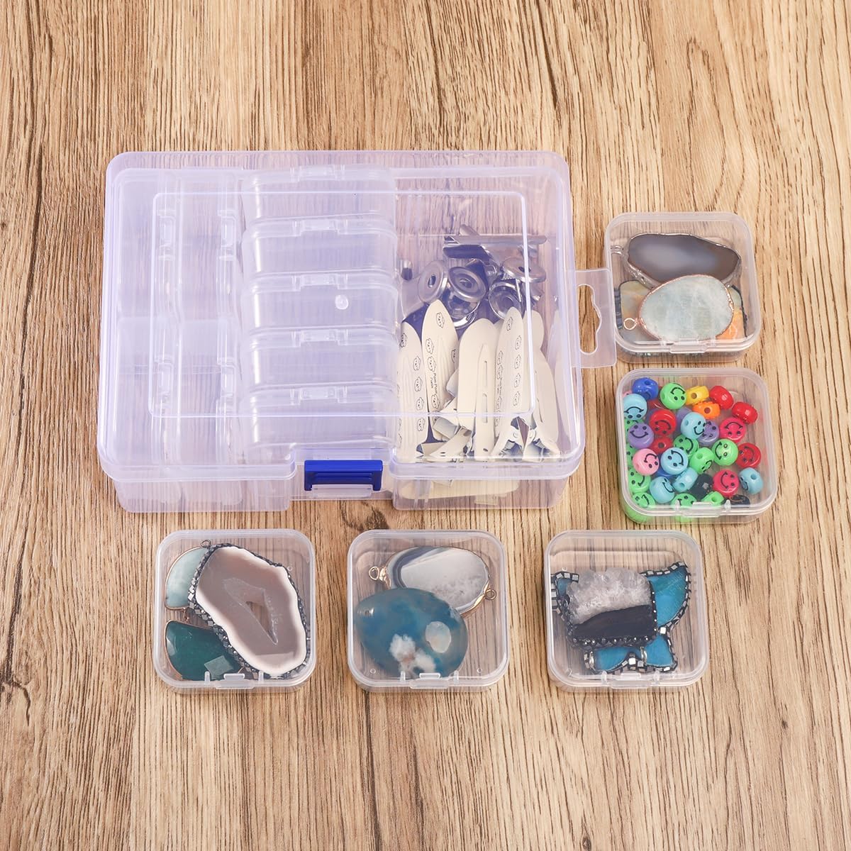 Small Parts Storage Box – Clear Plastic Organizer with Hinged Lid | Dustproof & Odorless for Beads, Jewelry, Pills, and Craft Supplies