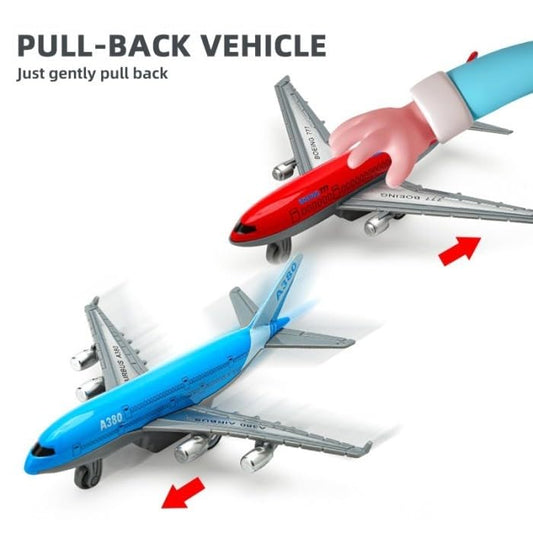 Metal Pull-Back Airplane Toys – Die-Cast Aircraft Models for Kids Ages 3-6, Fun Play Vehicles & Birthday Gifts (Blue + Red)