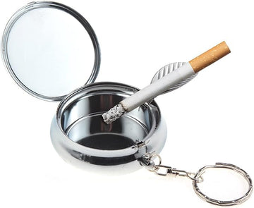 Mini Metal Pocket Ashtray with Key Ring – Portable Travel Ashtray for Cigarettes, Round Tin Outdoor Ashtray for Smokers On-the-Go