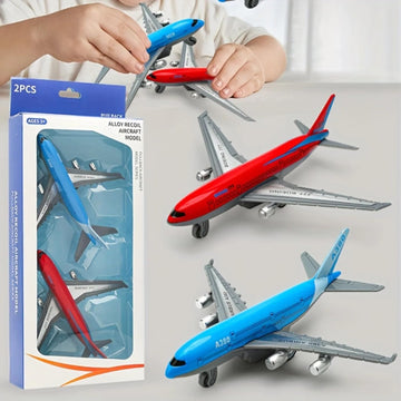 Metal Pull-Back Airplane Toys – Die-Cast Aircraft Models for Kids Ages 3-6, Fun Play Vehicles & Birthday Gifts (Blue + Red)