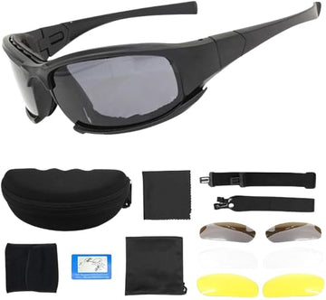 Tactical Polarized Sports Sunglasses – 4 Lens Military Goggles for Men & Women, UV400 Protection Glasses for Shooting, Cycling