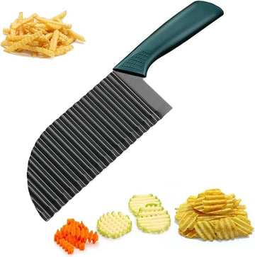 Black Wavy Fries Cut Knife - Steel Crinkle Blade for Perfect French Fries, Chips, Fruits and Veggie Slicing(Medium)