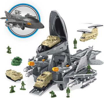 Multi-Purpose Armed Fighter Toy Jet – Battle Military Airplane Playset with Missile Trucks, Helicopter & Army Men for Kids (Ages 3+)