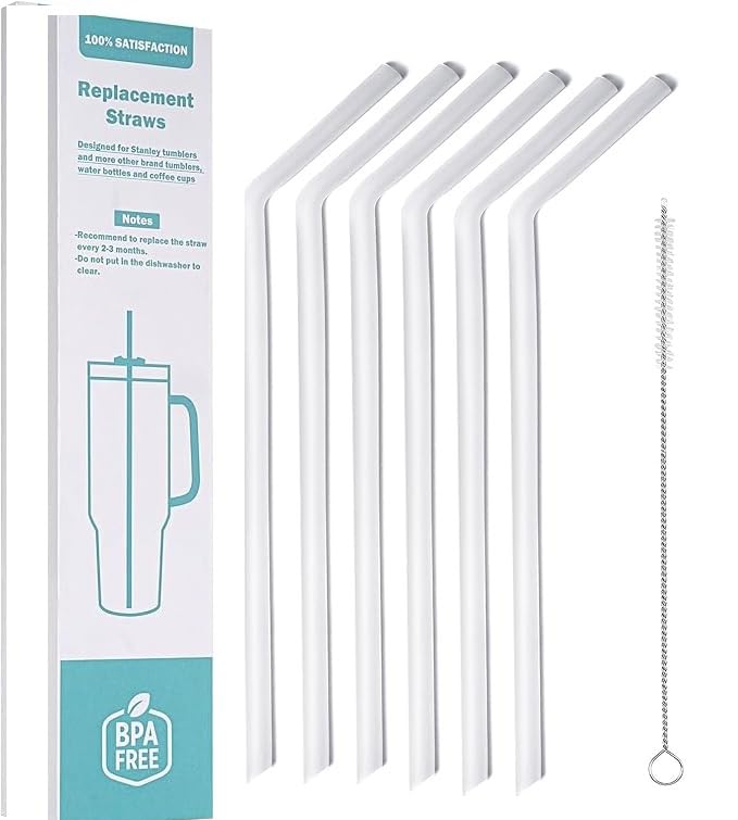 Hydro Flask Wide Mouth Straw Replacements – 6 BPA-Free Straws with Cleaning Brush & Box (6 Pack + Brush + Storage Box)