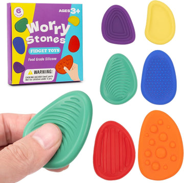 Sensory Worry Stone Fidget Toys– Soft Silicone Anxiety Relief Fidgets for Adults & Kids, Quiet Calming Tools for Focus, Stress (6PCS)