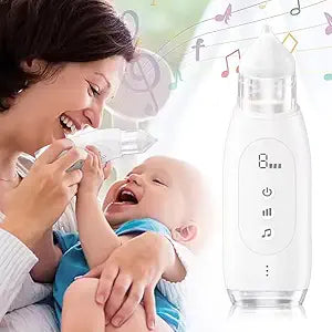 Electric Baby Nasal Aspirator – USB Rechargeable Nose Cleaner with 3 Suction Levels, Soft Silicone Tips, Soothing Music & Light