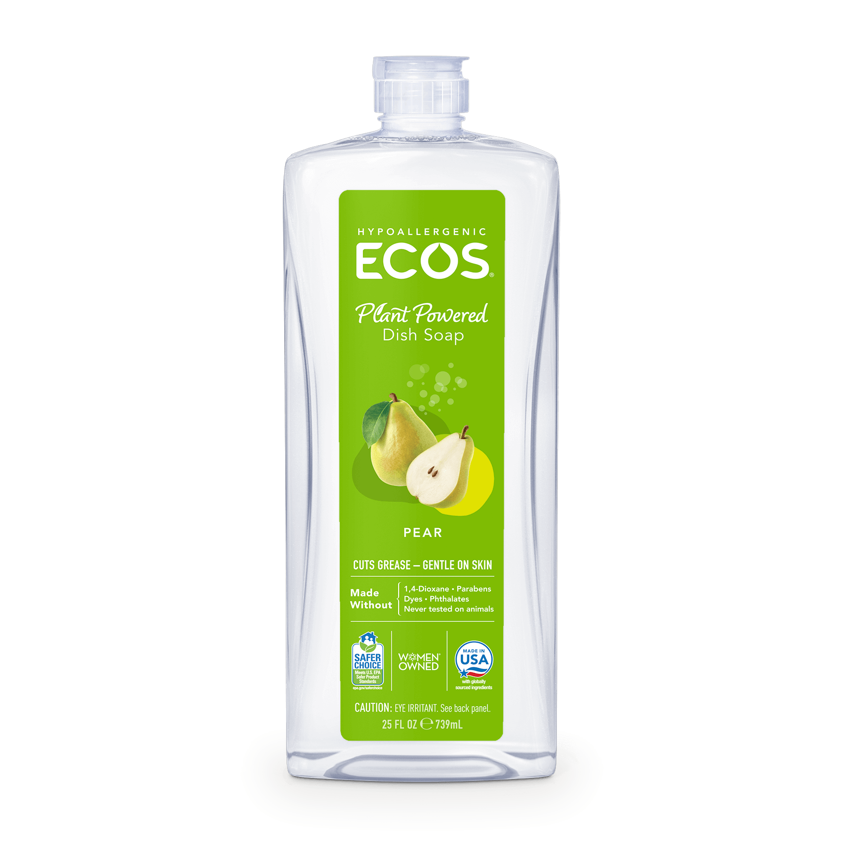 ECOS Dish Soap - Cuts Grease & Food Residue - No Harsh Chemicals - Hypoallergenic for Sensitive Skin - Biodegradable Formula, Recyclable Sustainable Liquid Dishwashing Soap - Natural Pear