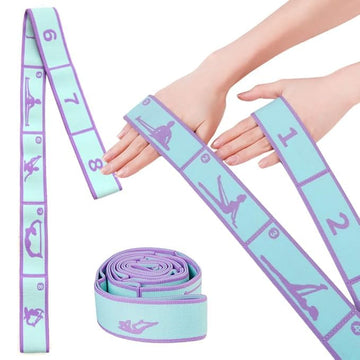 Yoga Stretching Strap with 8 Loops – 85x4cm Multi-Purpose Resistance Band with Printed Positions for Flexibility, Rehab, Fitness, Ankle