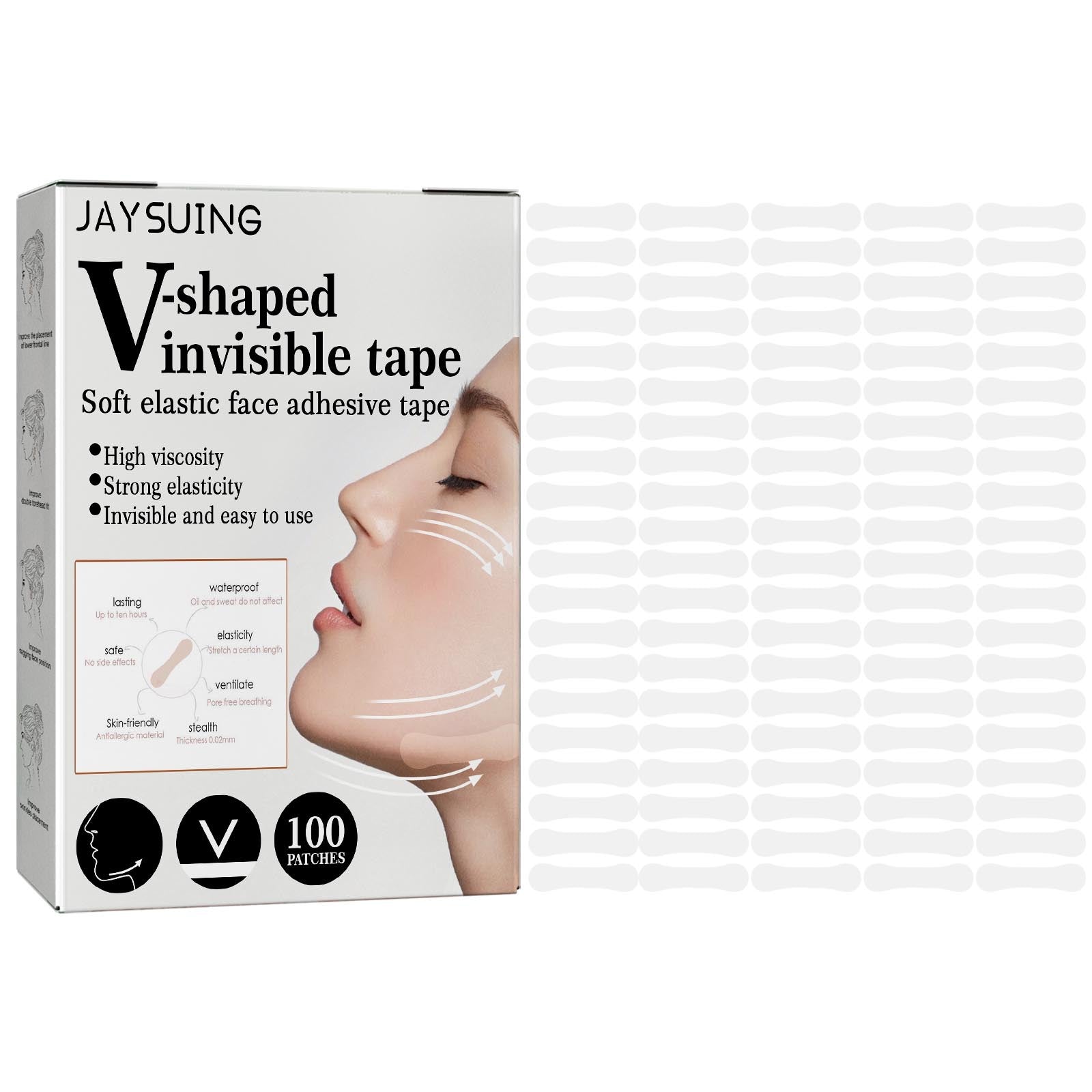 Face Lift Tape, Instant Face Lifting Tape, Invisible Waterproof Face Thin Stickers with High Elasticity for Face and Neck Lift, Makeup Tools to Improve Facial Line and Hide Wrinkles, 100 Pcs