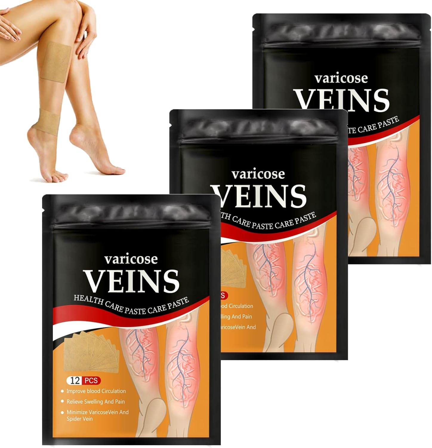 Turmeric Varicose Vein Patch, Vein Patch, Varicose Veins Treatment for Legs, Spider Veins Removal for Legs Patch, Improve Blood Circulation, Soothing Leg Fatigue- 1 Pack