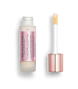 Makeup Revolution Conceal & Define Foundation, Cream Foundation Makeup, Full Coverage, For Fair Skin Tones, Vegan & Cruelty-Free, F2, 23Ml