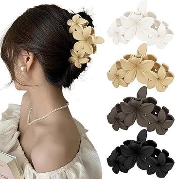 Hibiscus Flower Hair Clips – Large Hawaiian Matte Claw Clips for Women & Girls – Non-Slip Strong Hold Hair Accessories(4PCS)