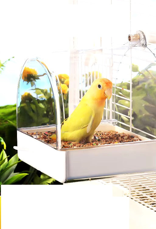 Multifunctional Parrot Bath Room with Drawer & Transparent Feeding Box - Perfect Bird Cage Accessory for Lovebirds