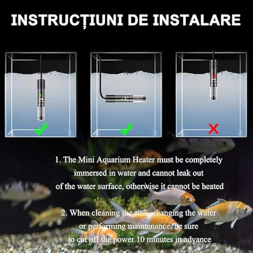 Mini Submersible Aquarium Heater – Adjustable Temperature, Waterproof Fish Tank Thermostat with Suction Cup for Freshwater & Saltwater Tanks