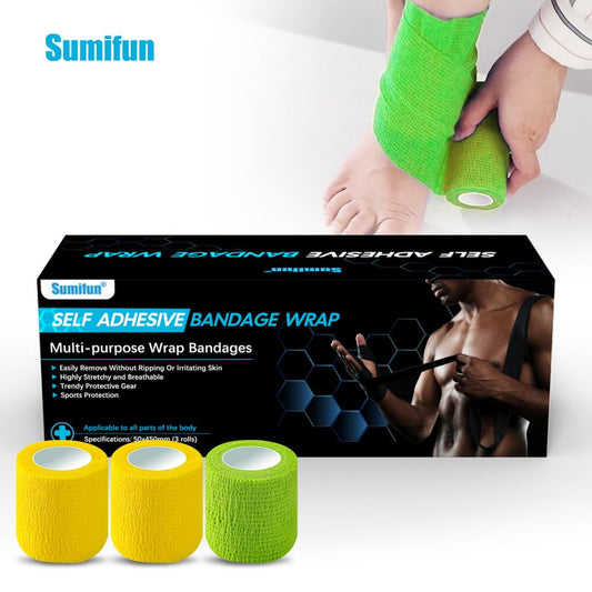 Cohesive Bandages, Elastic Bandage Wrap 6 Packs, Non-Woven Self Adhesive Crepe Bandage For Ankle, Wrist, and Foot- Pack of 6 (Random colors)