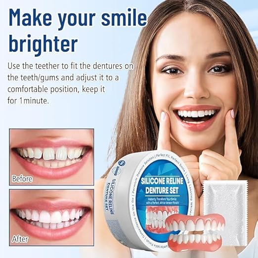 Silicone Denture Reline Kit – Easy DIY Soft Silicone Denture Reliner for Upper & Lower Dentures, Comfortable, Long-Lasting Cushion